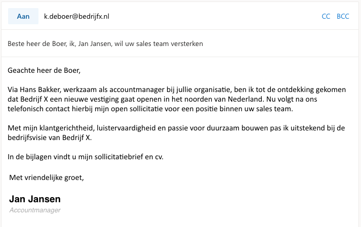 Voorbeeld mail open sollicitatie